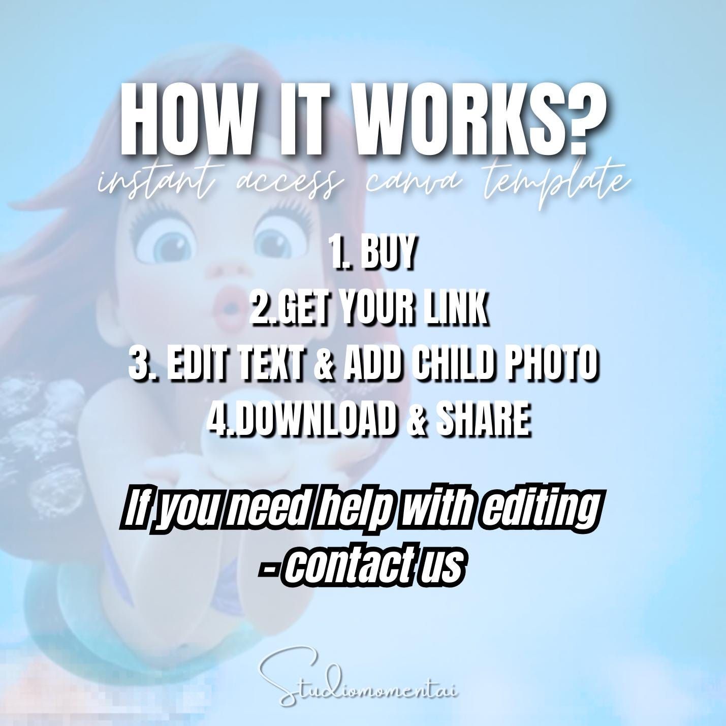 Little Mermaid Birthday Wishes Video, Editable Canva Template with Child Photo, Ariel Inspired Digital Birthday Greeting
