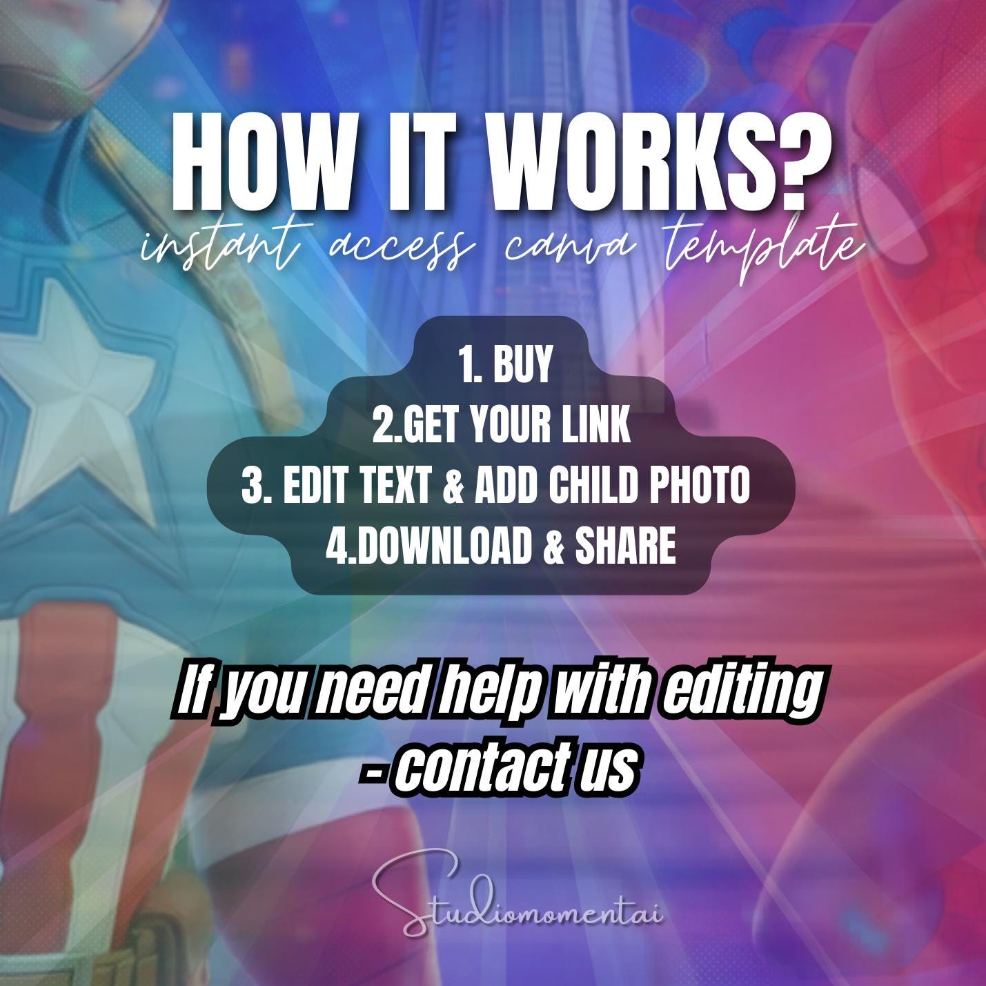 Baby Superhero Birthday Video Template, Editable Canva Birthday Wishes Video with Child Photo, Spiderman Captain America Kids Digital gift
