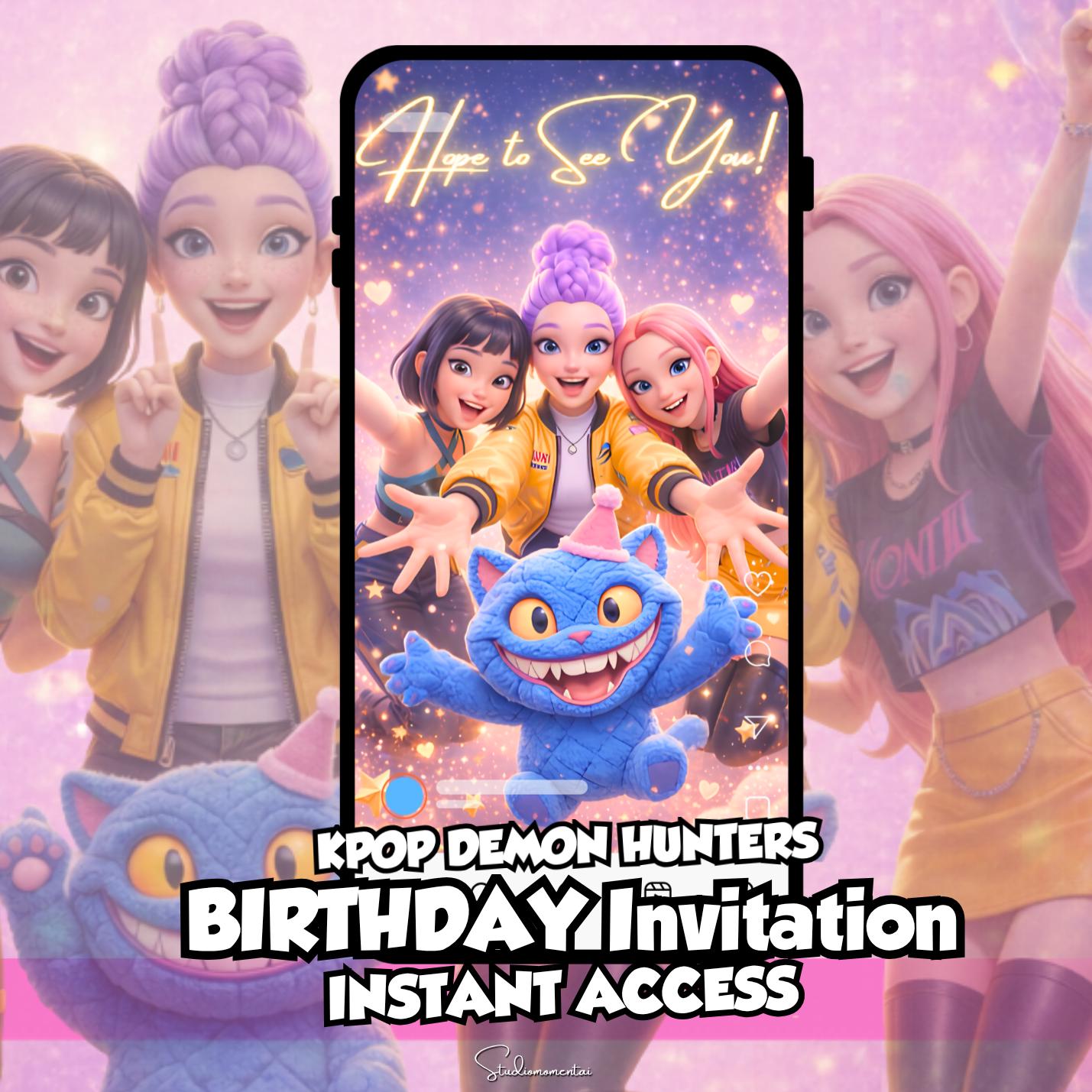 K-pop Demon Hunters Personalized Video Invite, Custom Photo Birthday Invitation for Kids, from Rumi, Zoey & Mira, Instant Digital Access
