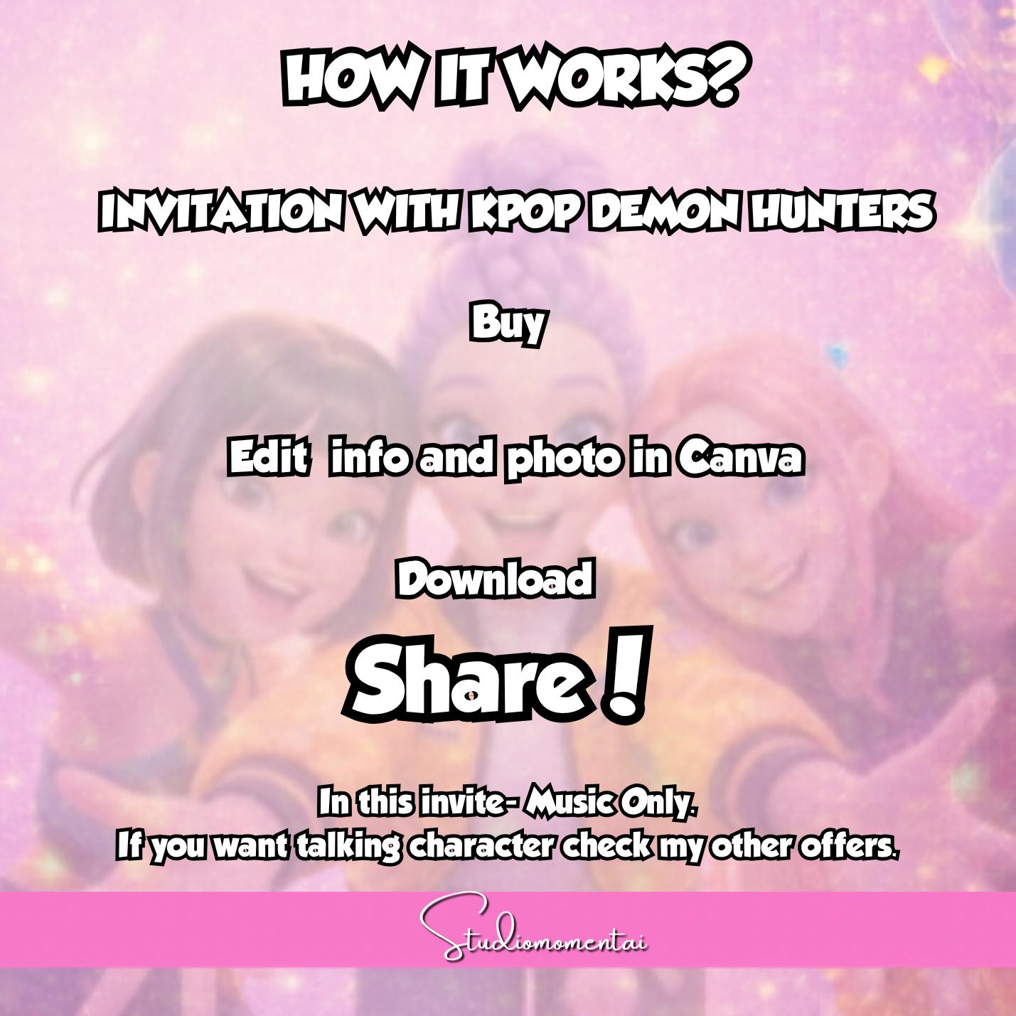K-pop Demon Hunters Personalized Video Invite, Custom Photo Birthday Invitation for Kids, from Rumi, Zoey & Mira, Instant Digital Access