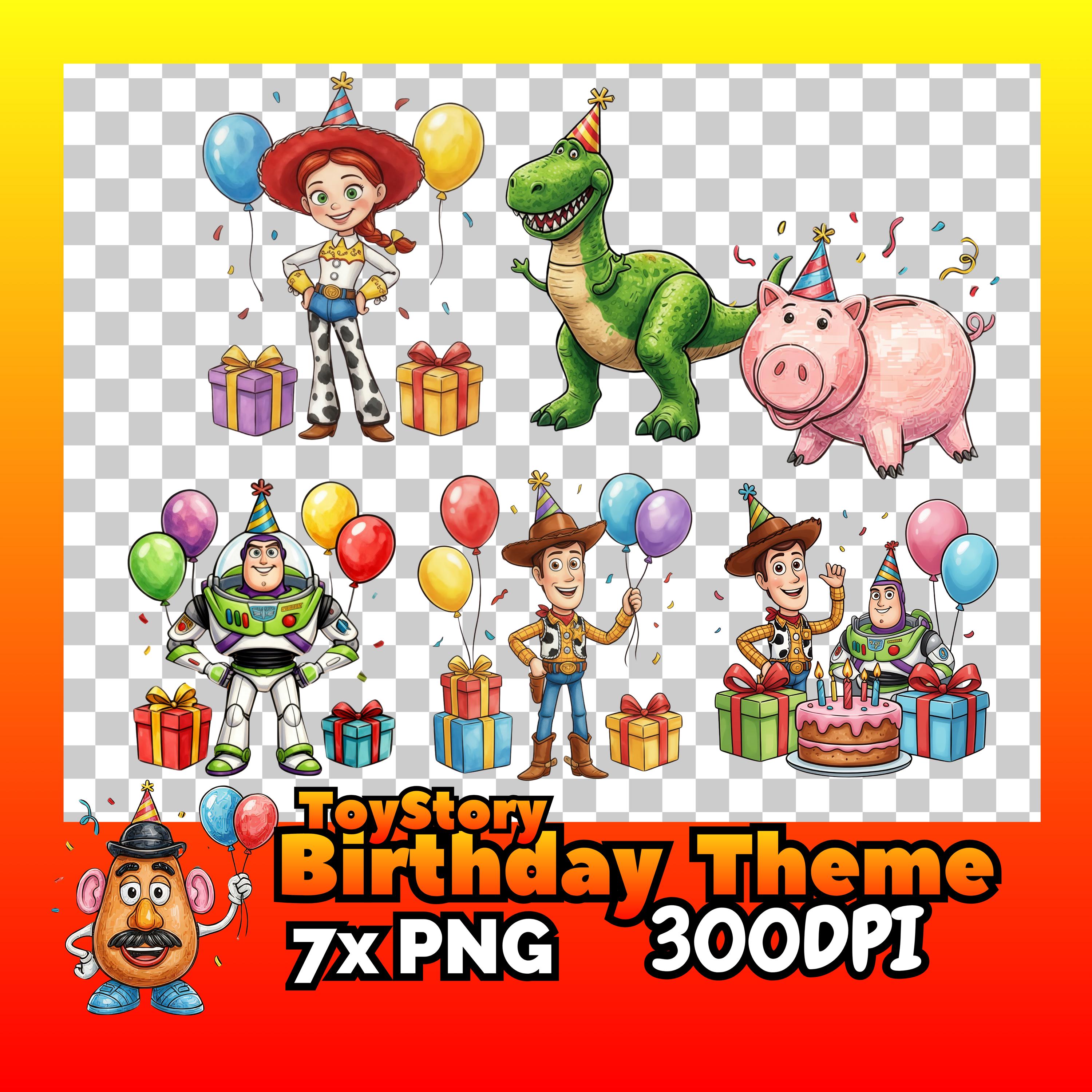 Birthday theme Clipart PNG Bundle, ToyStory Inspired 300 DPI Transparent Clipart, Nursery Sublimation Design