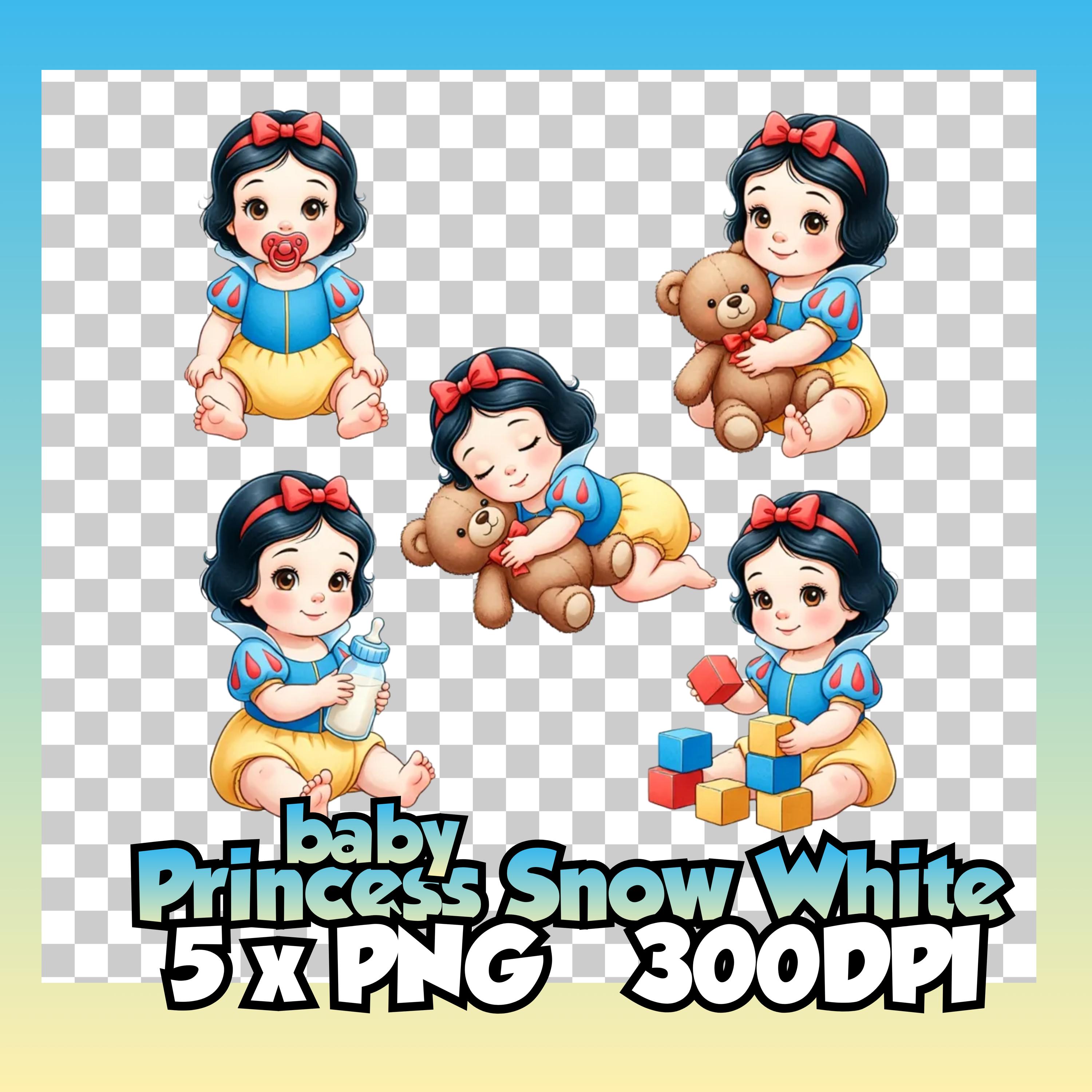 Pack de clipart PNG de Princesa Blancanieves bebé, clipart transparente inspirado en Blancanieves 300 DPI, diseño de sublimación para habitación infantil