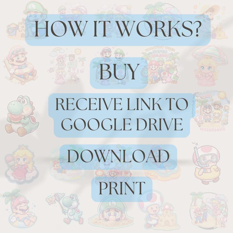 4000px Super Mario Bros Watercolor Cliparts, Super Mario Clipart, Mario Cake Topper, Princess Peach, Luigi, Toad, Yoshi,Vacation theme PNG