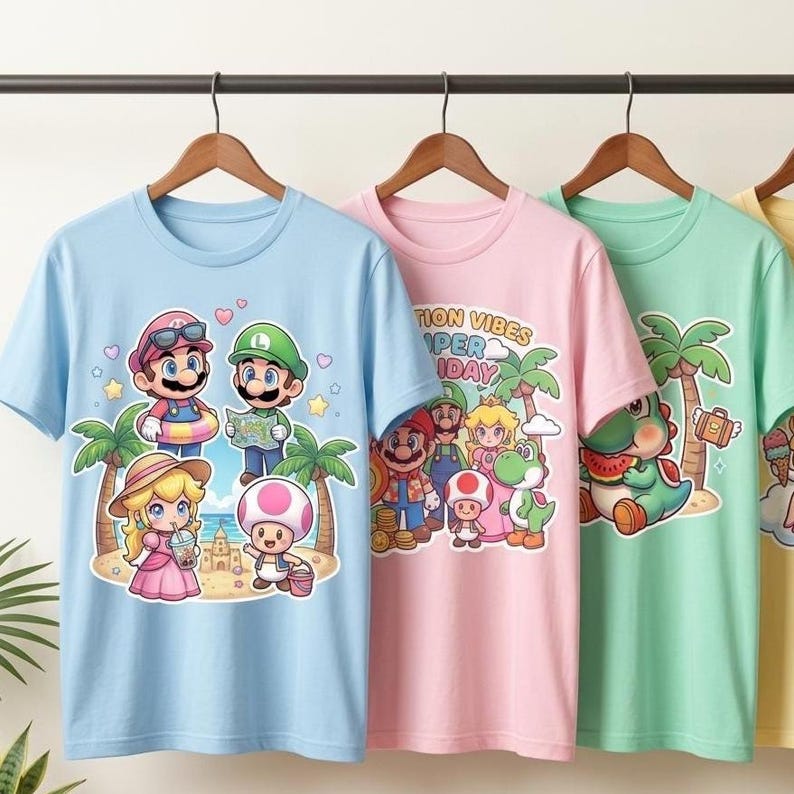 4000px Super Mario Bros Watercolor Cliparts, Super Mario Clipart, Mario Cake Topper, Princess Peach, Luigi, Toad, Yoshi,Vacation theme PNG