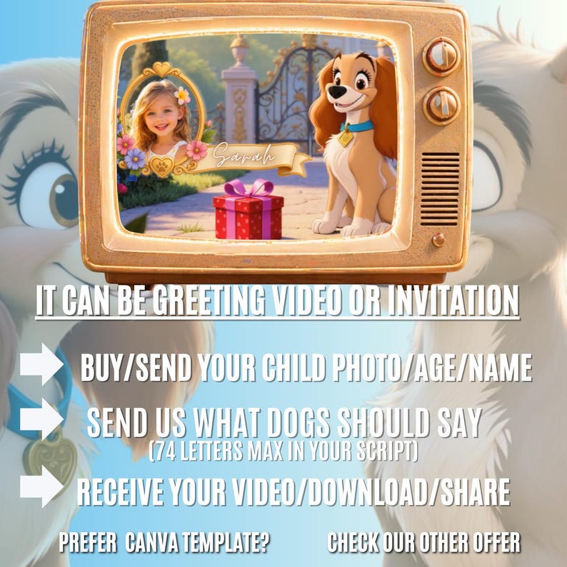 Animated Dog Birthday Party Video for Kids Canva Template, Editable Personalized Message, Digital Gift for Child