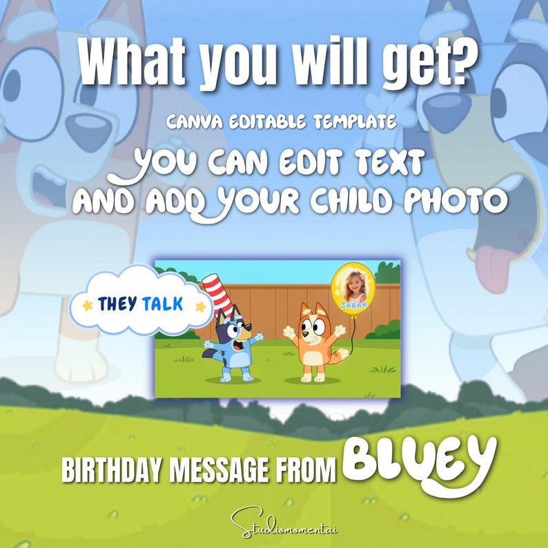 Bluey Birthday Video, Personalized Canva Template with Child Photo, Birthday Wishes from Bluey MP4