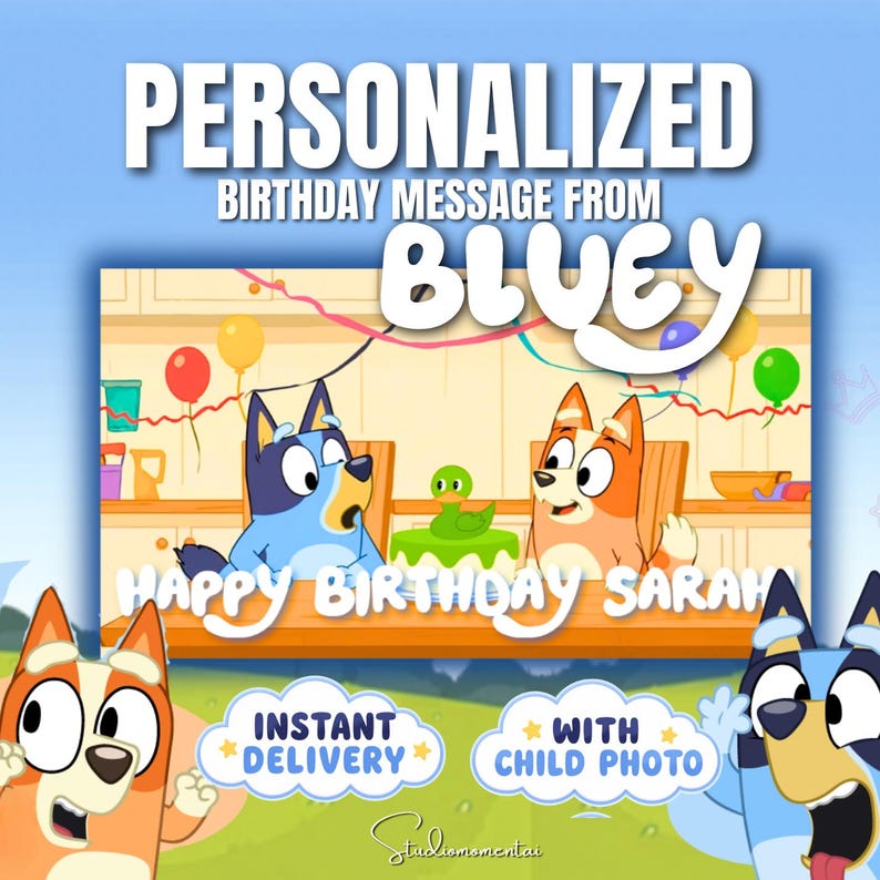 Bluey Birthday Video, Personalized Canva Template with Child Photo, Birthday Wishes from Bluey MP4