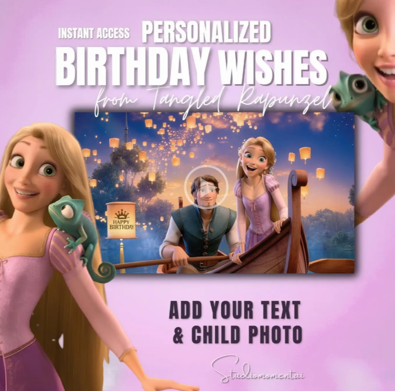 Tangled Rapunzel Birthday Video Template, Editable Canva Birthday Wishes Video with Child Photo, Princess Digital Invitation