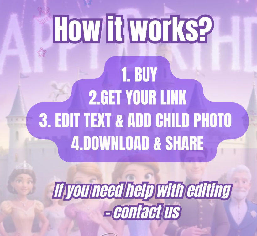 Princess Sophia Inspired Birthday Video Template, Editable Canva Birthday Wishes Video with Child Photo, Purple Princess Digital Invitation