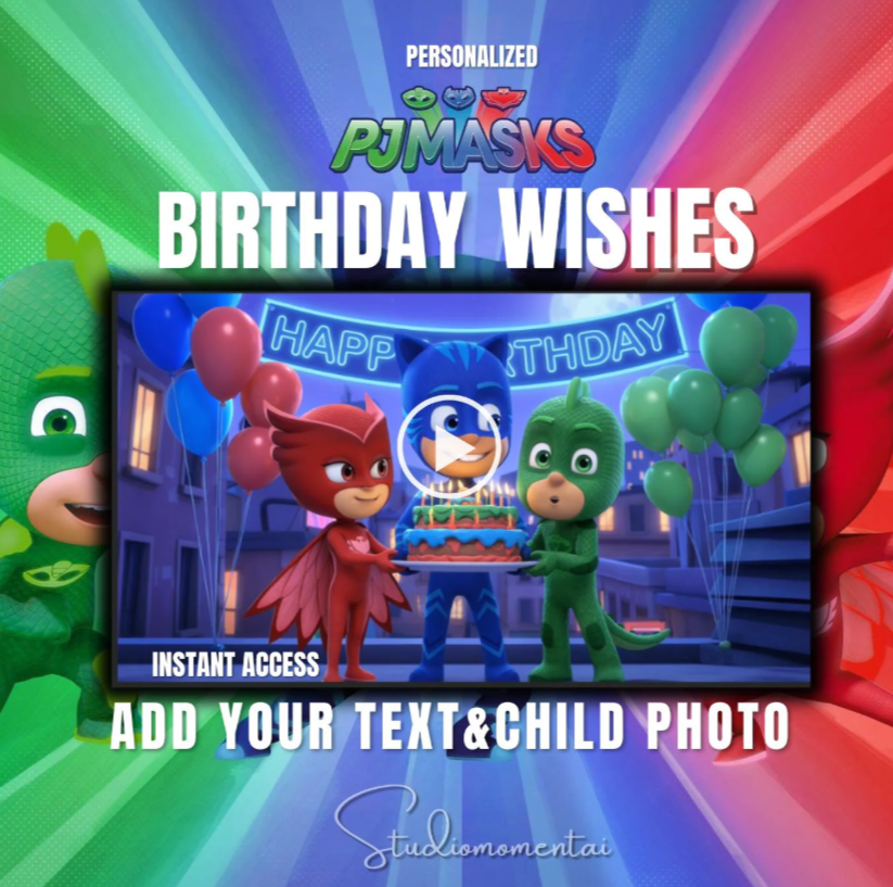 PJ Masks Birthday Video Template, Editable Canva Birthday Wishes Video with Child Photo, Catboy Owlette Gekko Digital Invitation