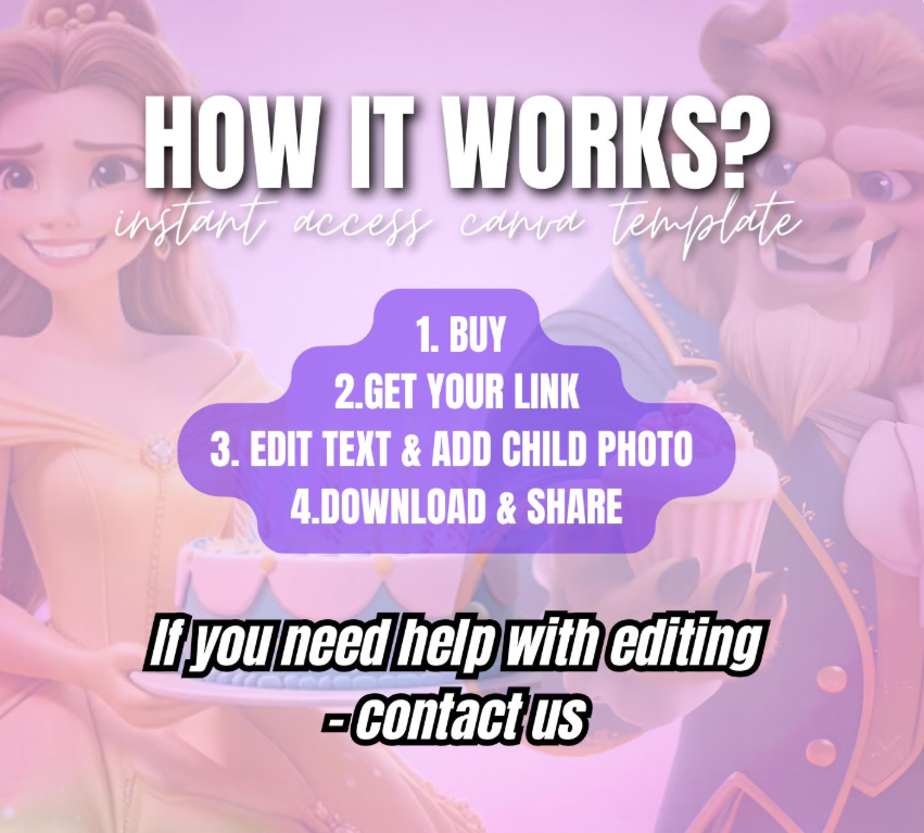 Beauty and the Beast Birthday Wishes Video, Editable Canva Template with Child Photo, Princess Belle Inspired Digital Greeting
