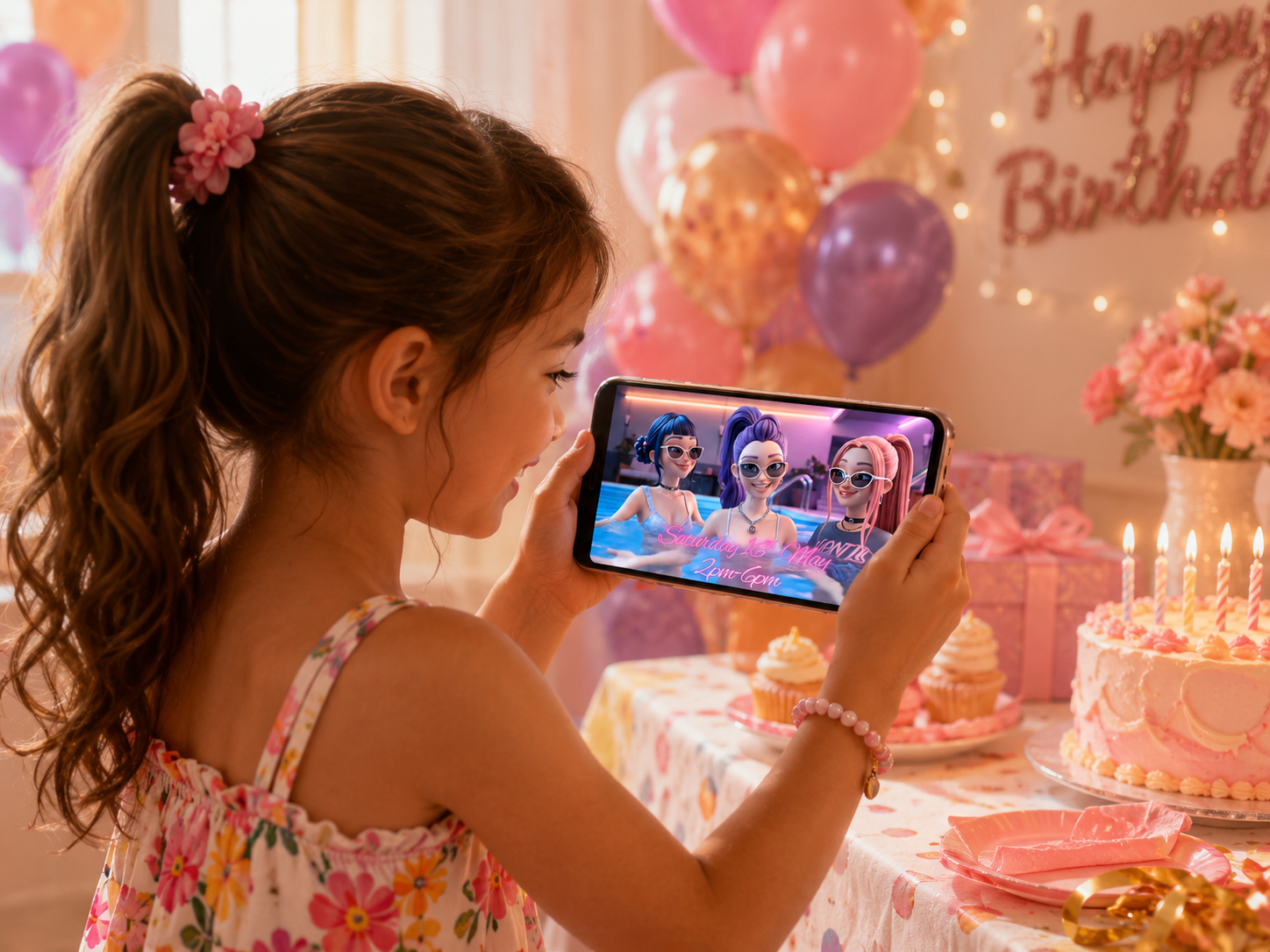 Personalized K-Pop Demon Hunter Inspired Pool Party Invitation Video, Custom Child Photo & Message
