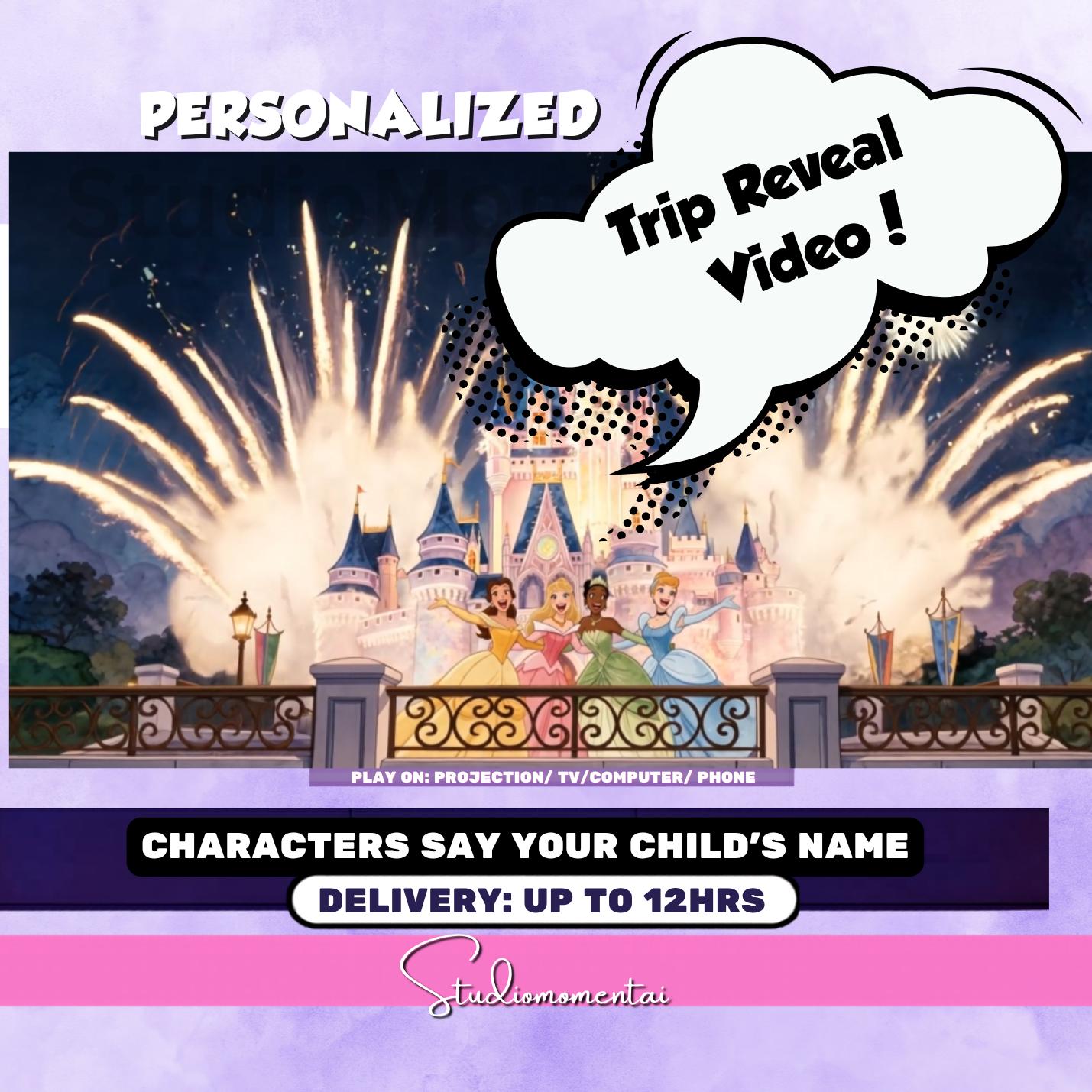 Disney Trip Reveal Video for Kids | Princess Surprise Announcement | Tiana Belle Aurora Cinderella | Disney World Vacation Reveal Gift