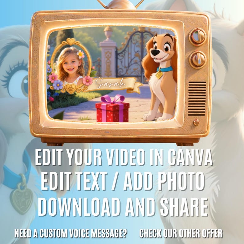 Dog Birthday Video Greeting Canva Template, Editable Kids Birthday Message, Add Photo and Text, Ready Made Voice