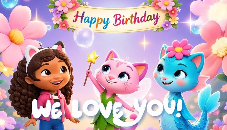 Gabby Dollhouse Birthday Video, Personalized Canva Template with Child Photo, Instant Download MP4 Kids Birthday Wishes