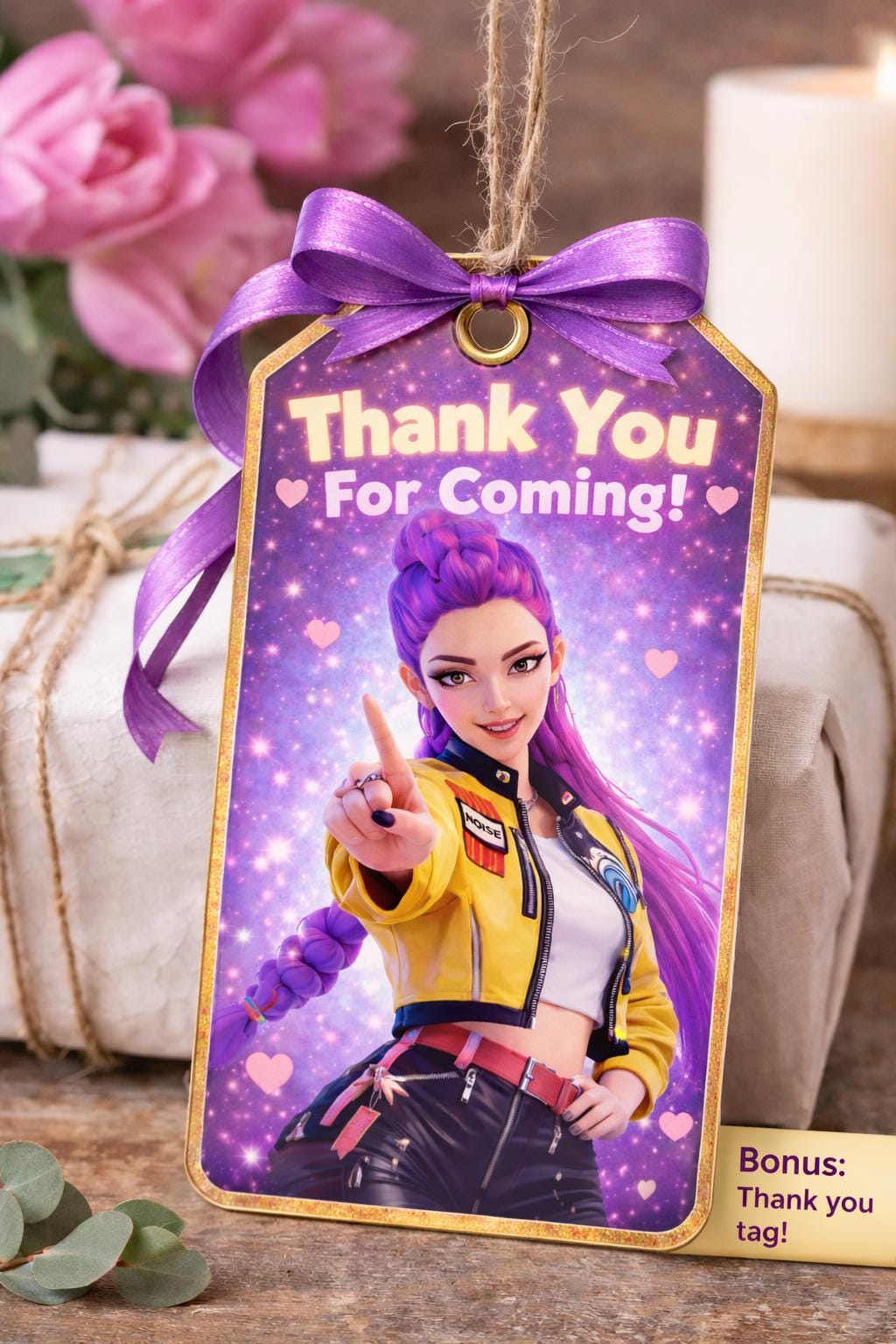 Huntrix and Saja Boys Digital Animated Mobile Party Invite and Thank you Tag bundle K-pop Demon Hunters Birthday Video Invitation