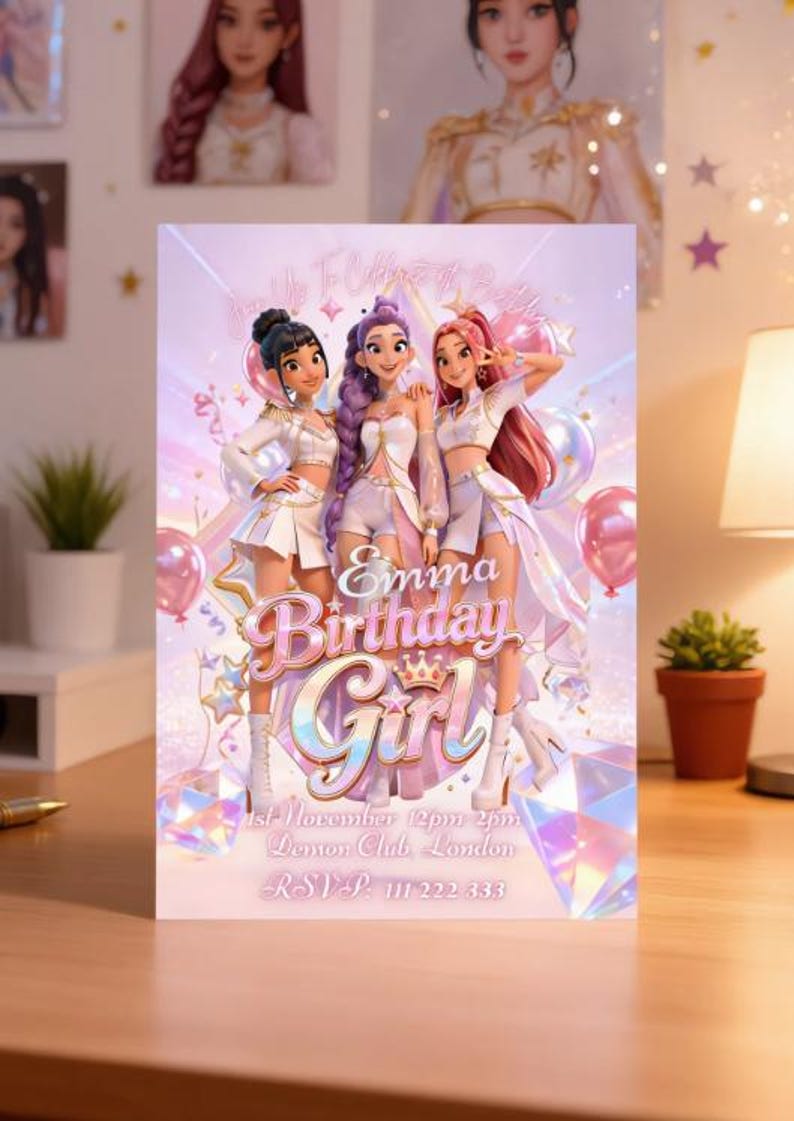 K pop Demon Hunters Birthday Invitation | Editable Party Invite 5x7 Party Card Invitation for girl birthday party