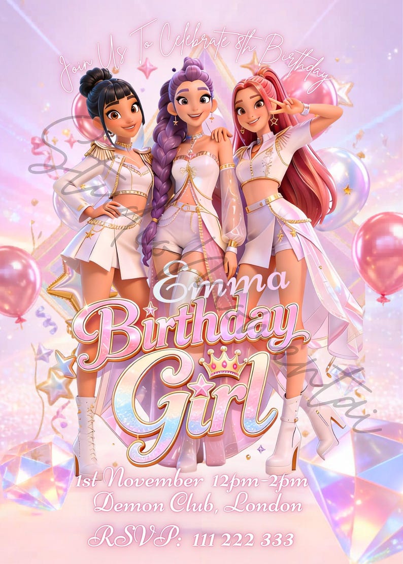 K pop Demon Hunters Birthday Invitation | Editable Party Invite 5x7 Party Card Invitation for girl birthday party