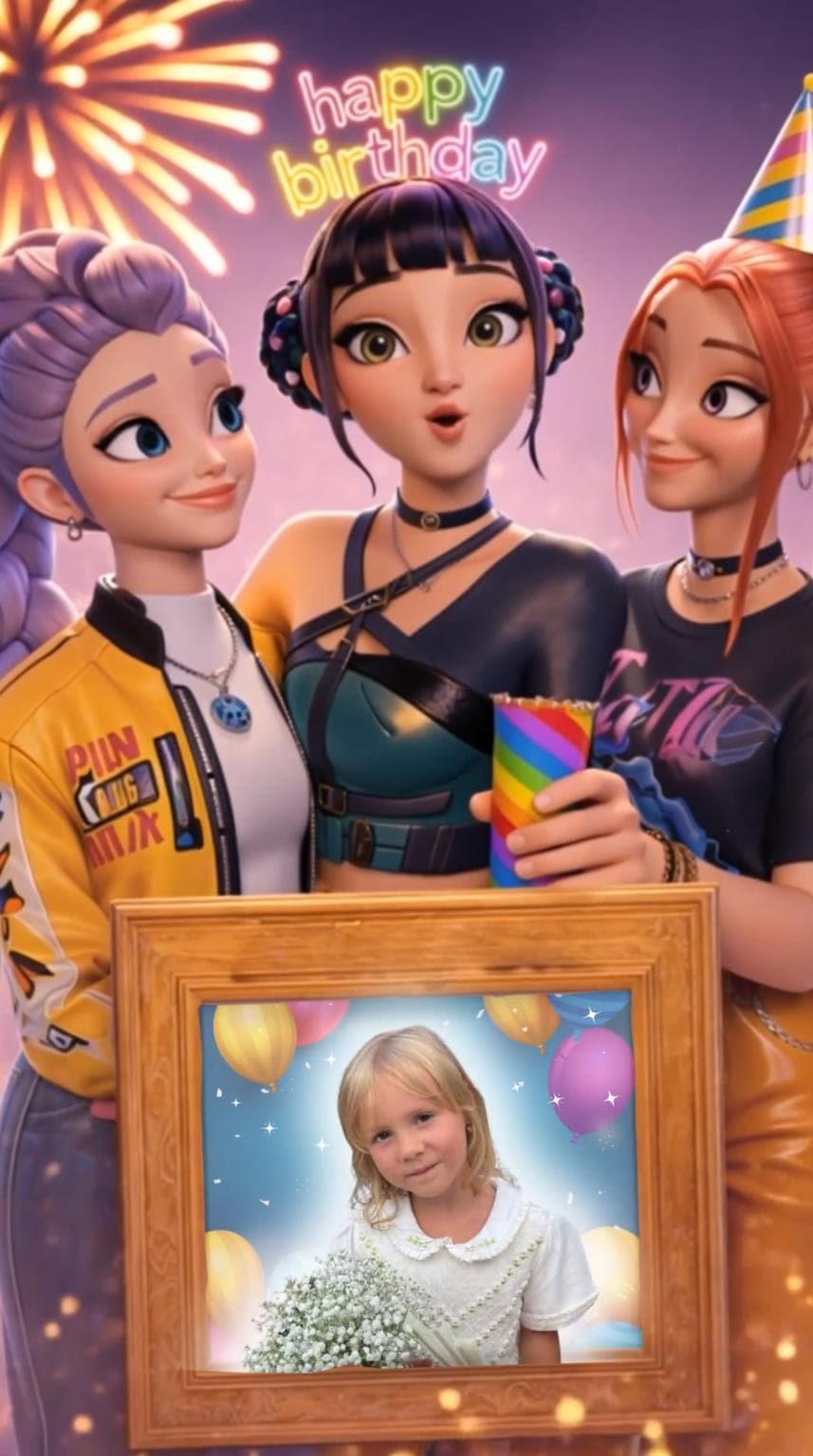 K-pop Demon Hunters Personalized Video Message, Custom Photo Birthday Gift for Kids, Wishes from Rumi, Zoey & Mira, Fast Digital Delivery