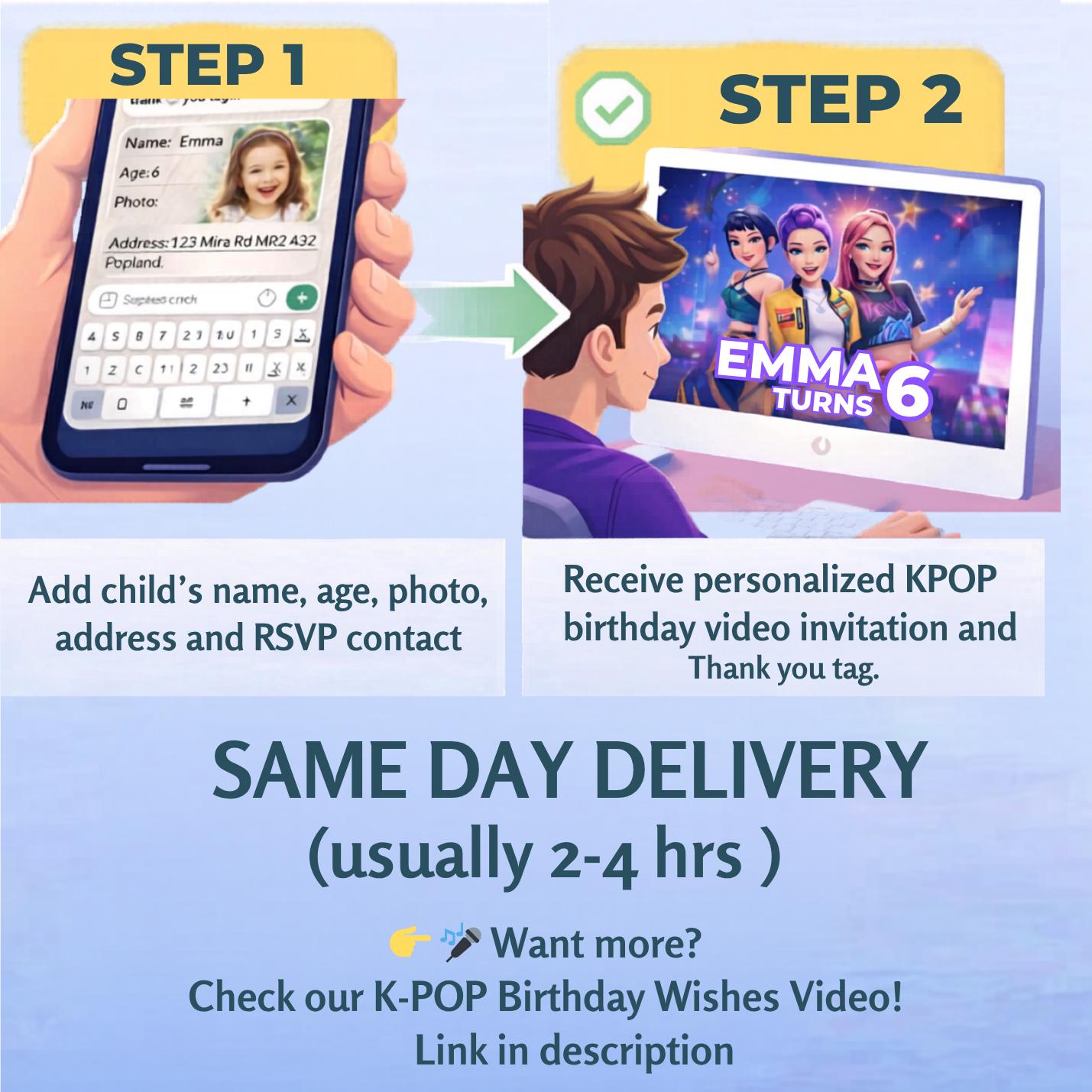 K-pop Demon Hunters Personalized Video Message, Custom Photo Birthday Gift for Kids, Wishes from Rumi, Zoey & Mira, Fast Digital Delivery