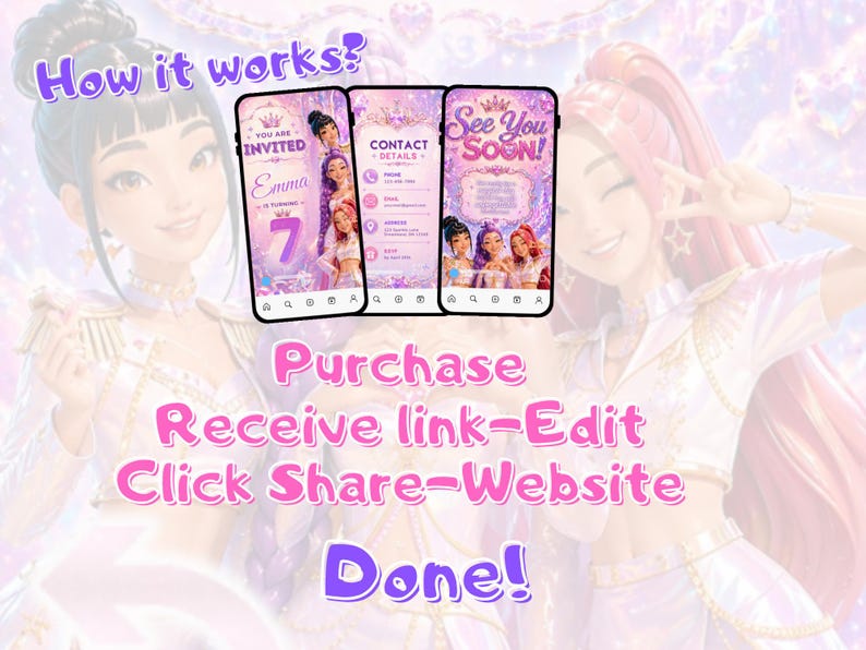 K-pop Demon Hunters Video Invitation Canva Template | Animated Birthday Party Website Invite | Digital Invitation