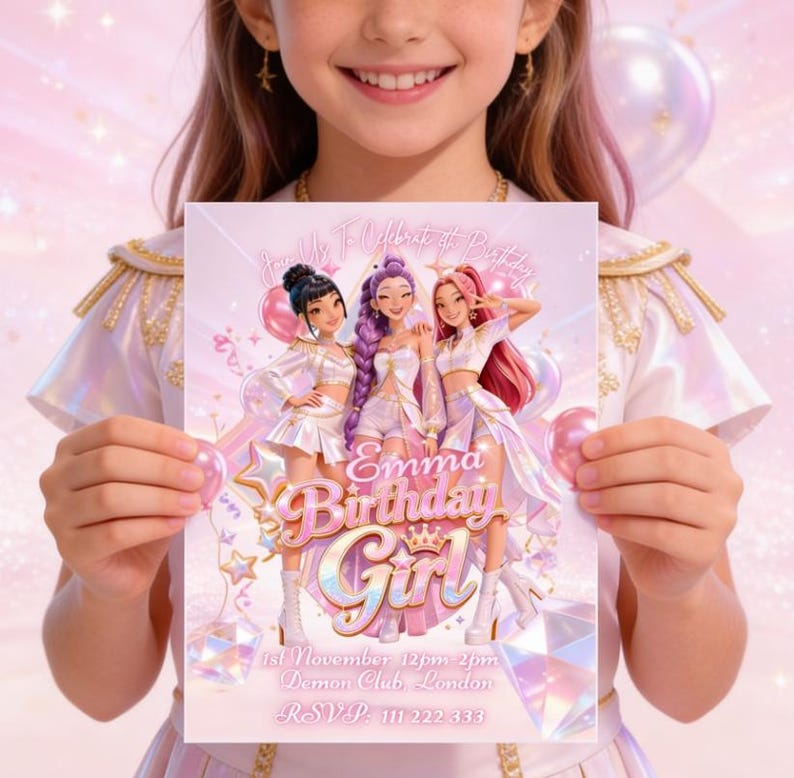 Kpop Demon Hunters Birthday Invitation | Editable Party Invite 5x7 Party Card
