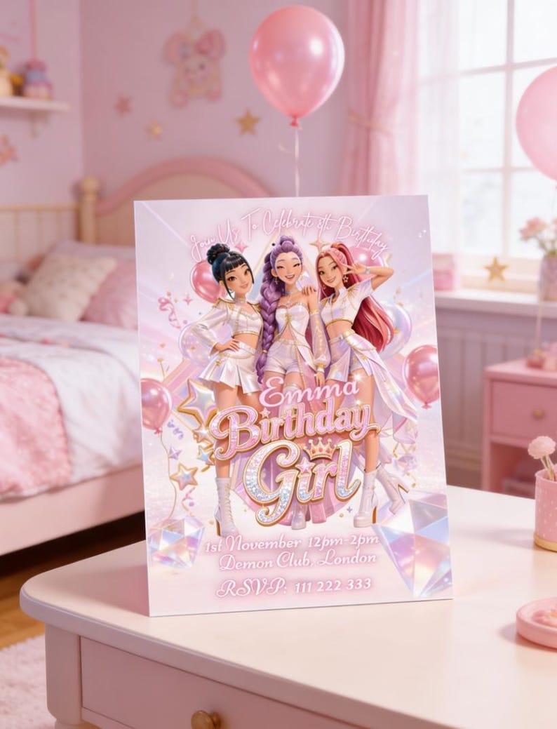 Kpop Demon Hunters Birthday Invitation | Editable Party Invite 5x7 Party Card