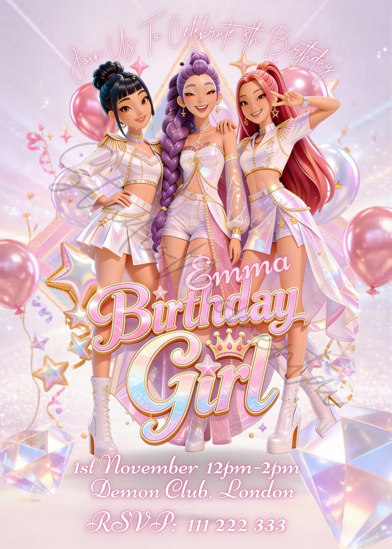 Kpop Demon Hunters Birthday Invitation | Editable Party Invite 5x7 Party Card