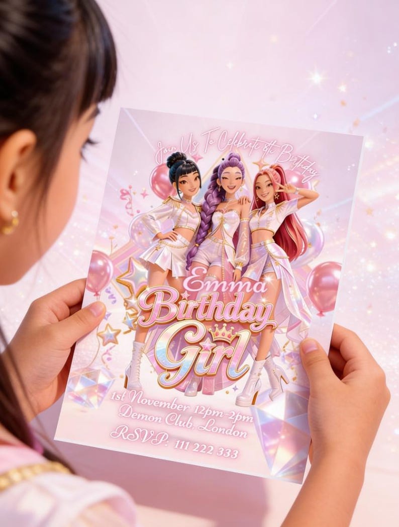 Kpop Demon Hunters Birthday Invitation | Editable Party Invite 5x7 Party Card