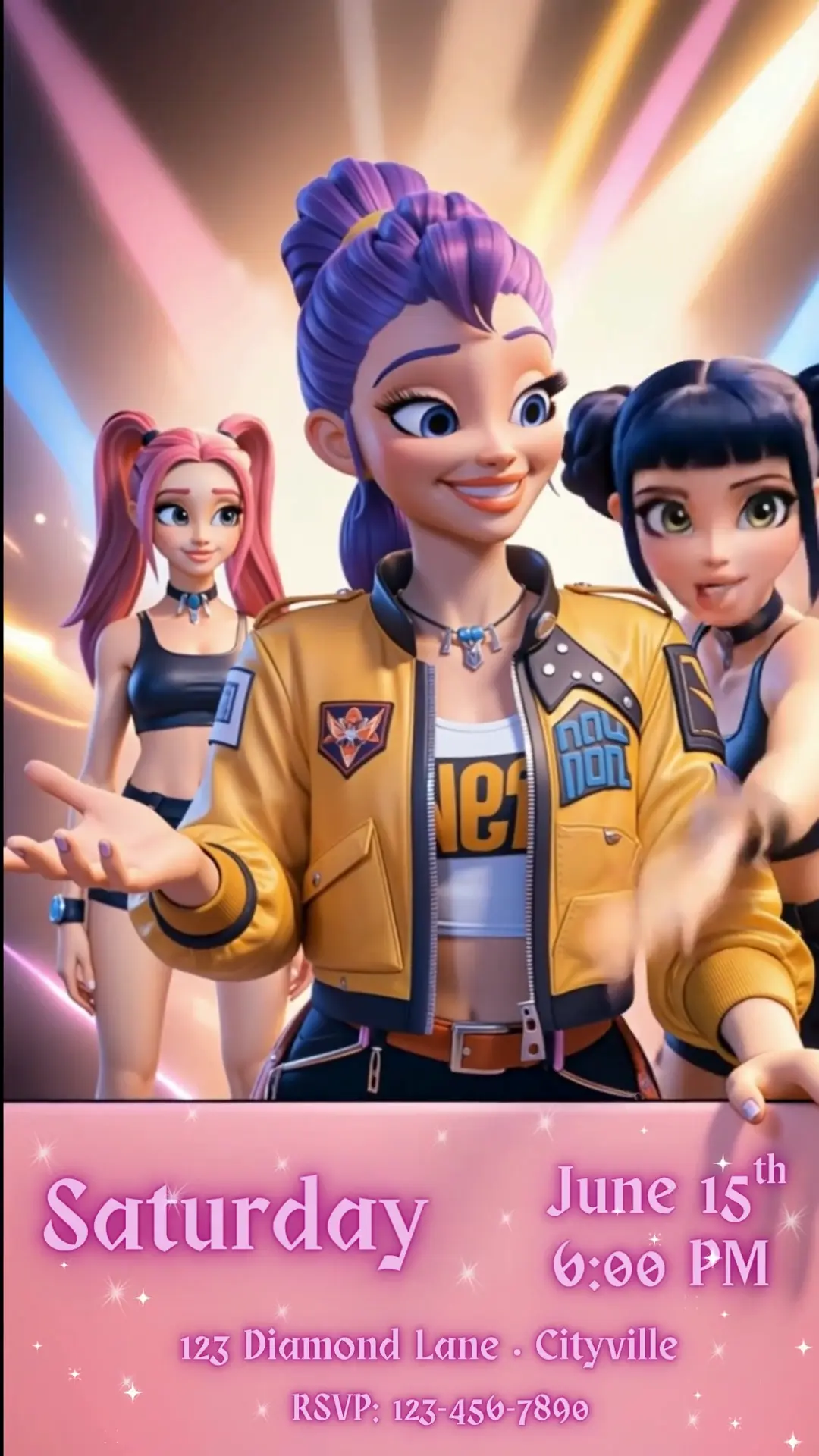K-pop Demon Hunters party bundle with invitation, ticket and thank-you tag