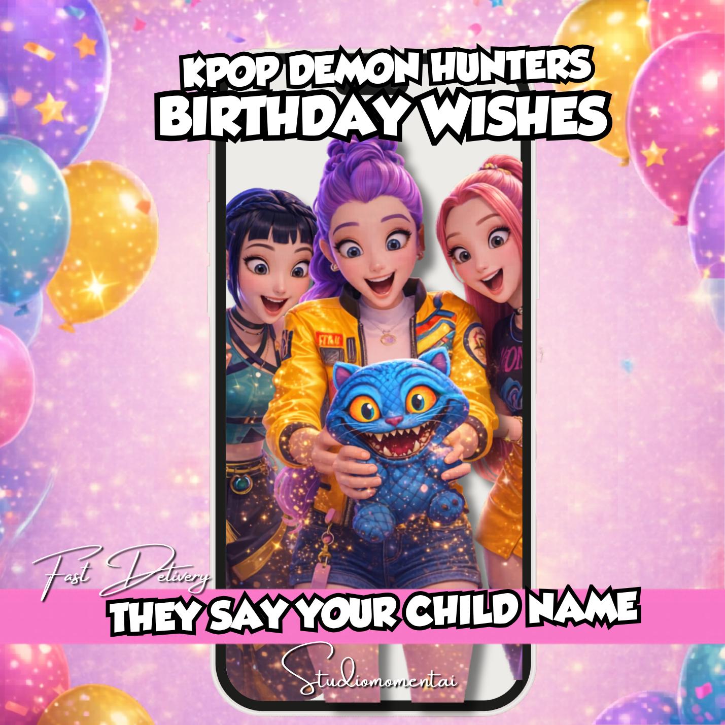 KPop Demon Hunters Personalized Birthday Wishes Video | Custom Child Photo & Name | Zoe Mira Rumi | Kids Birthday Gift Digital MP4