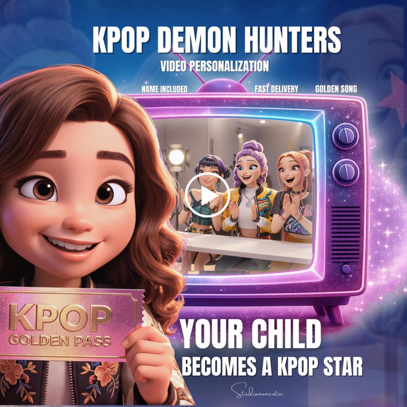 KPOP Demon hunters Personalized Video, Your Child Becomes a KPOP Star,Golden song Custom Cartoon Video for Girls,video gift