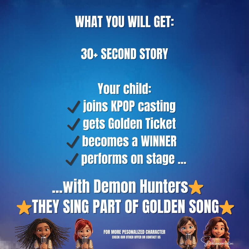 KPOP Demon hunters Personalized Video, Your Child Becomes a KPOP Star,Golden song Custom Cartoon Video for Girls,video gift