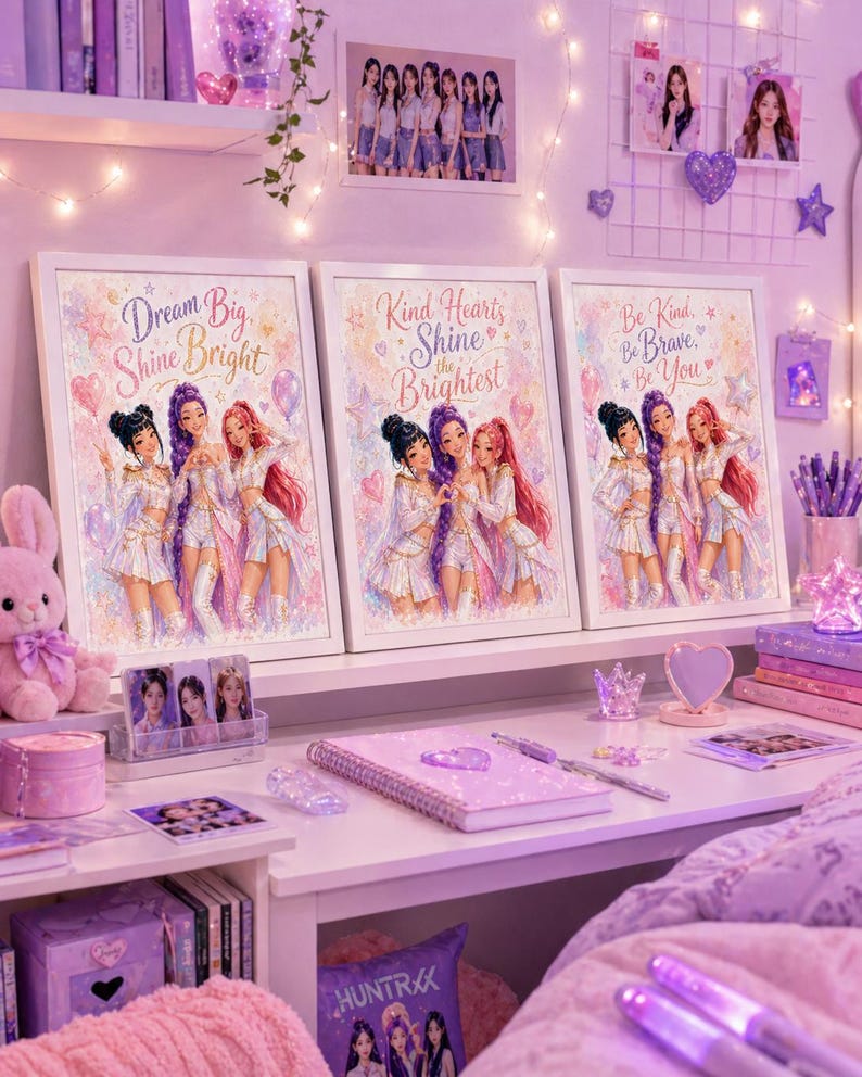 KPOP Demon Hunters Posters Set of 3, A2 Girls Room Decor Wall Art, Motivational Kpop Inspired Digital Prints