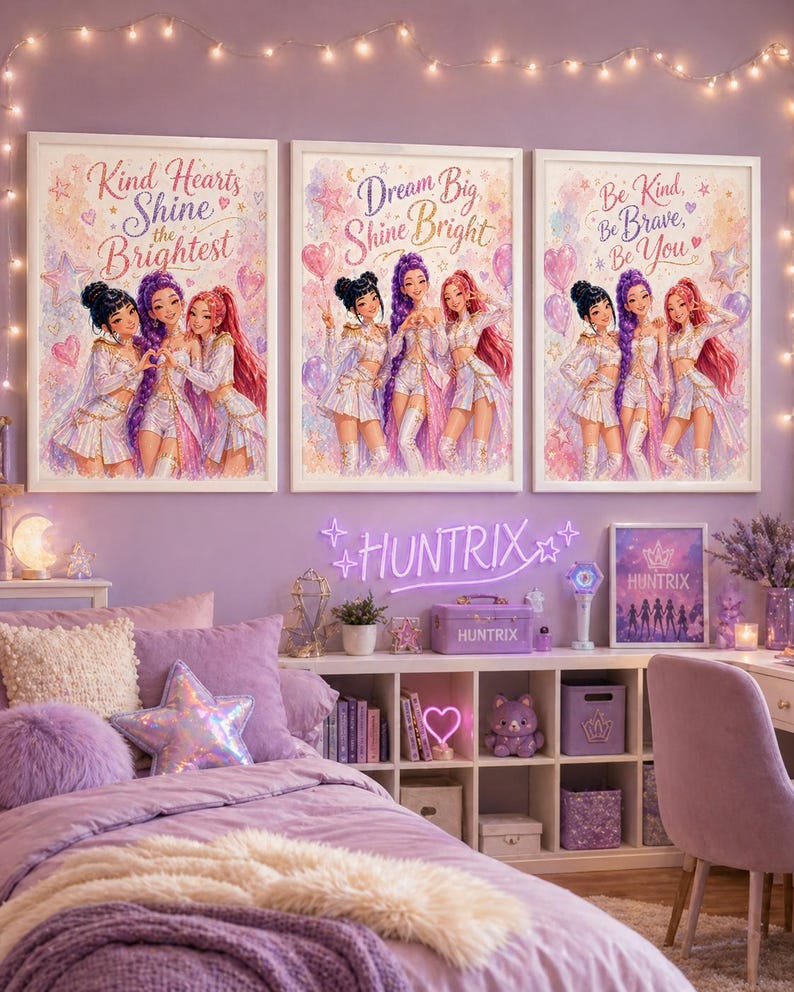 KPOP Demon Hunters Posters Set of 3, A2 Girls Room Decor Wall Art, Motivational Kpop Inspired Digital Prints