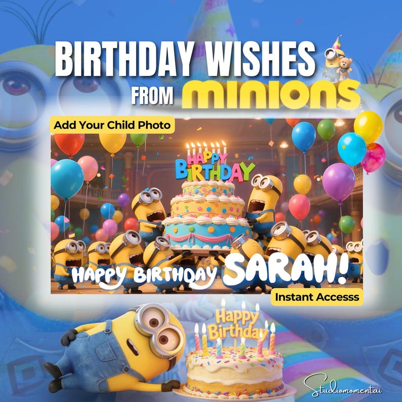 Minions Birthday Video Template, Personalized Kids Video Wishes, Canva Editable MP4 with Child Photo