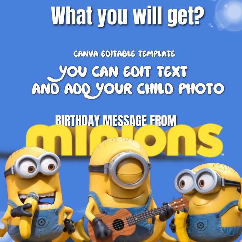 Minions Birthday Video Template, Personalized Kids Video Wishes, Canva Editable MP4 with Child Photo