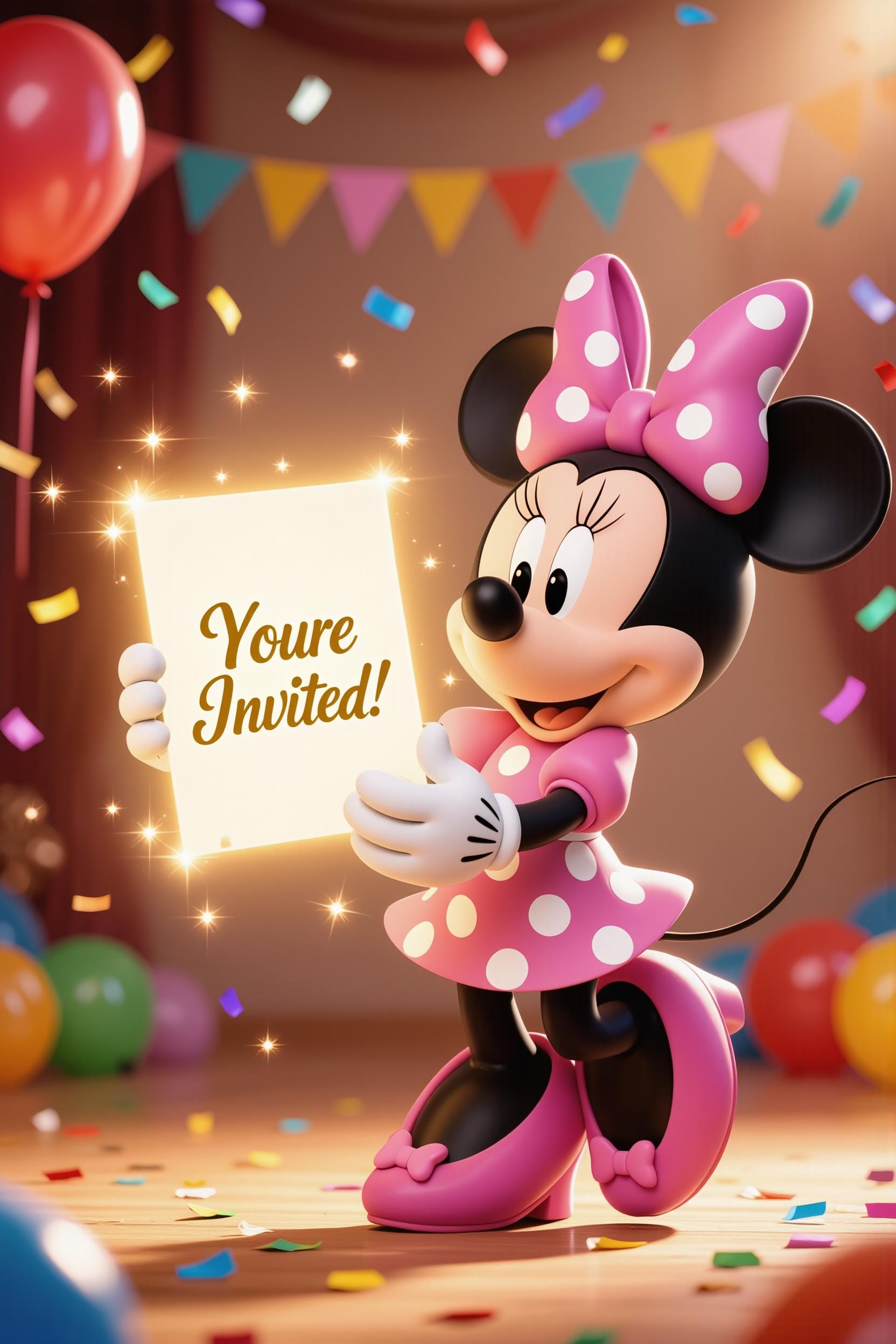 Minnie Mouse Birthday Invitation Video, Photo Personalized Animated Digital Party Invite