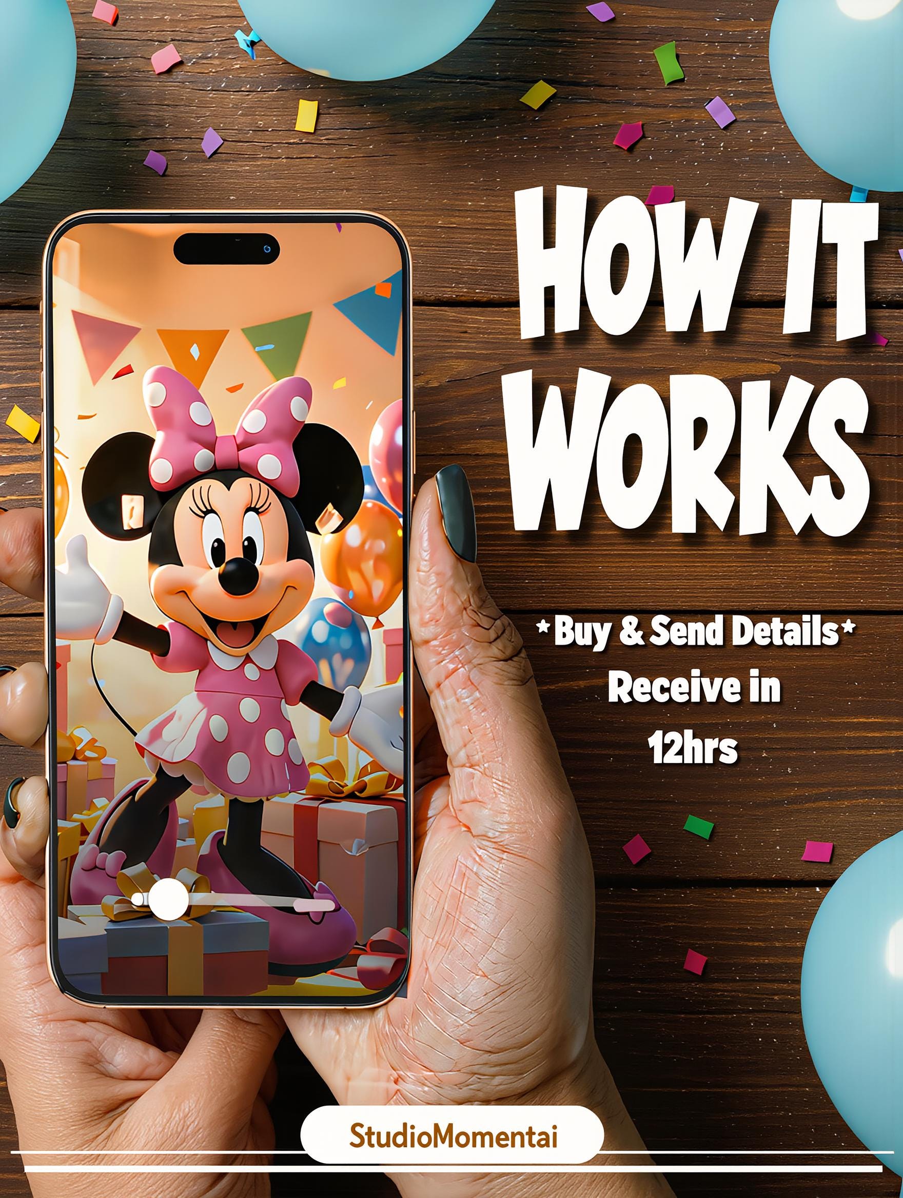 Minnie Mouse Birthday Invitation Video, Photo Personalized Animated Digital Party Invite