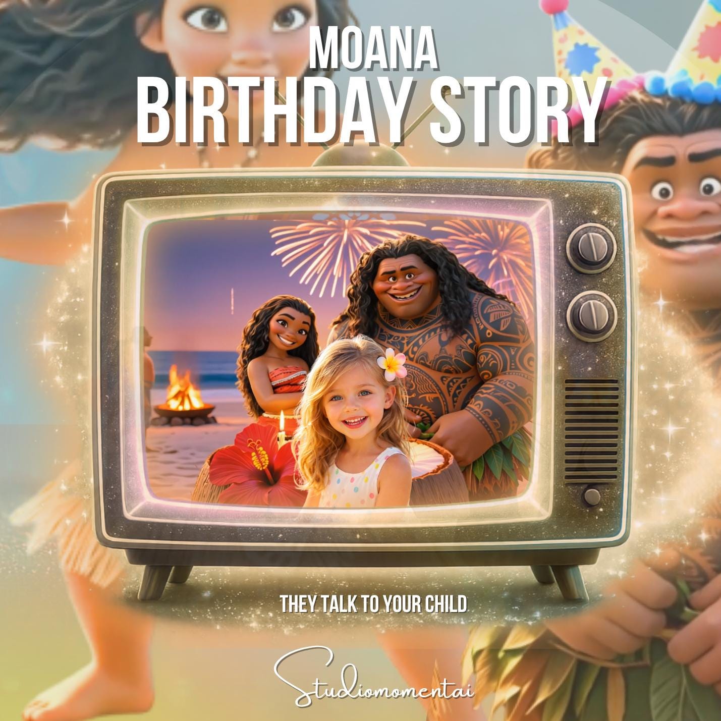 Urodzinowy prezent wideo Moana dla dziecka | Animowane wideo mobilne dla dzieci w hawajskim stylu z motywem Moany i Maui