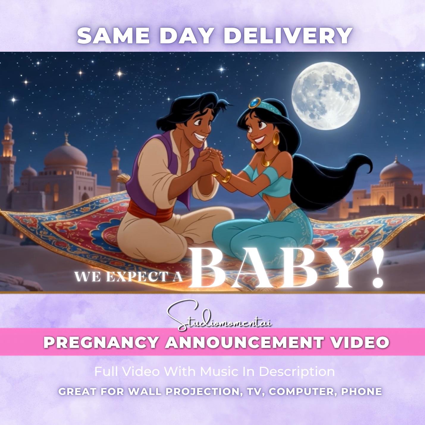 Personalised Aladdin Pregnancy Announcement Video | Custom Baby Reveal | Names Voiced | Same Day Delivery | Animated Baby Announcement