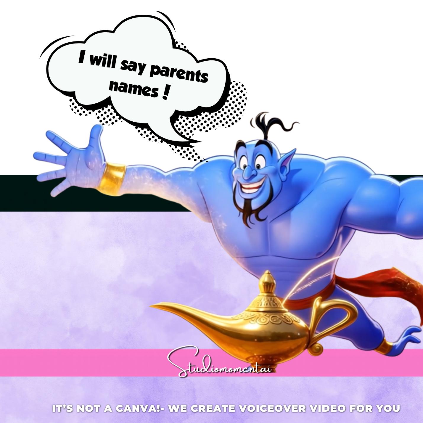 Personalised Aladdin Pregnancy Announcement Video | Custom Baby Reveal | Names Voiced | Same Day Delivery | Animated Baby Announcement