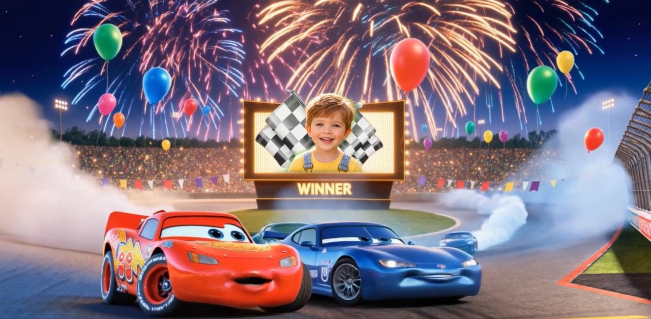 Lighting Mc Queen Birthday gift for child racing cars Greeting Video | Personalized animation with Child Photo and custom message