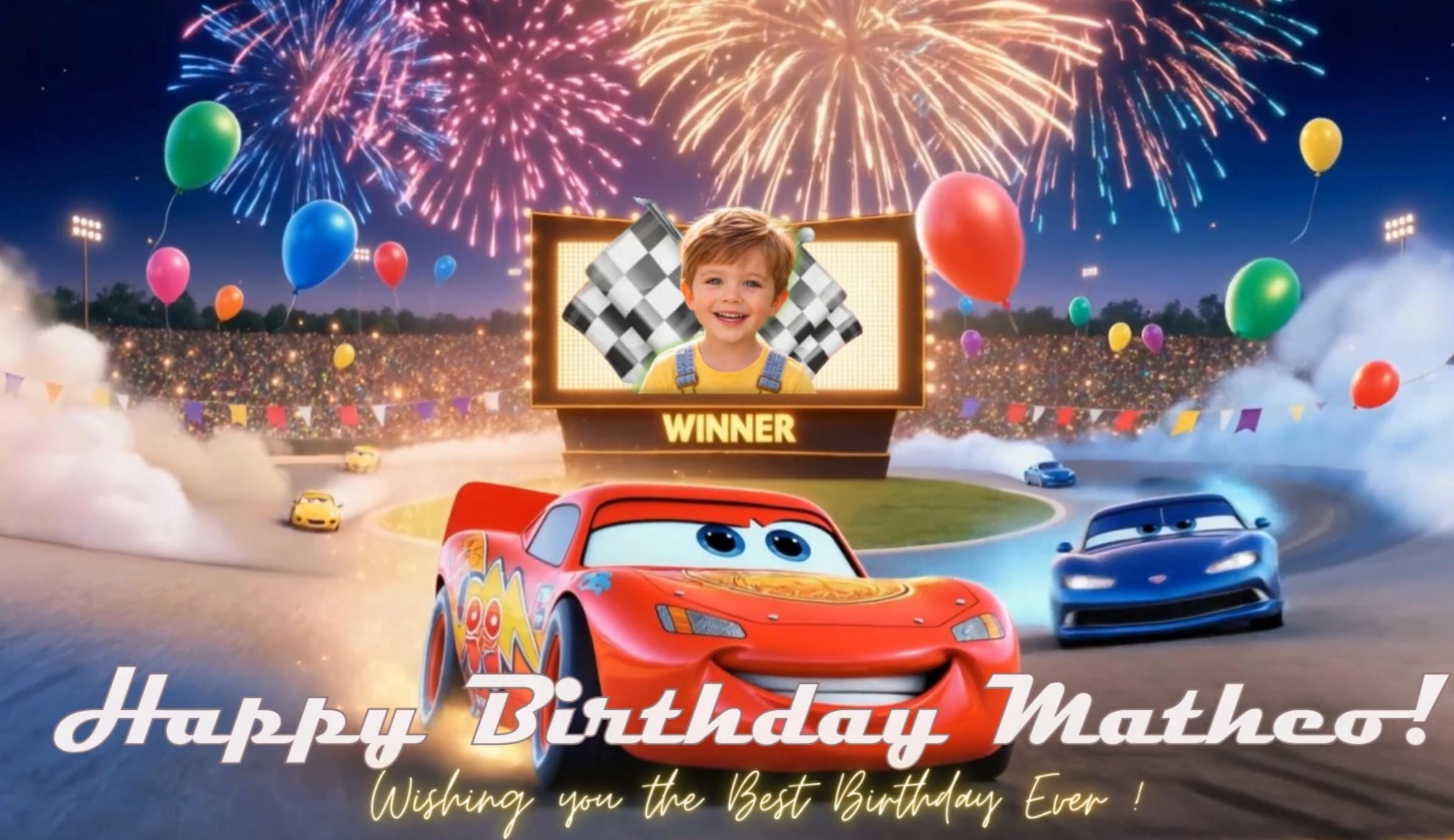 Lighting Mc Queen Birthday gift for child racing cars Greeting Video | Personalized animation with Child Photo and custom message
