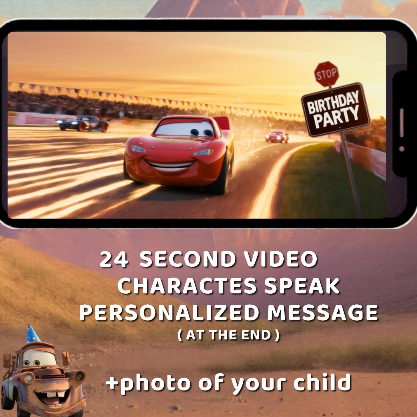 Lighting Mc Queen Birthday gift for child racing cars Greeting Video | Personalized animation with Child Photo and custom message