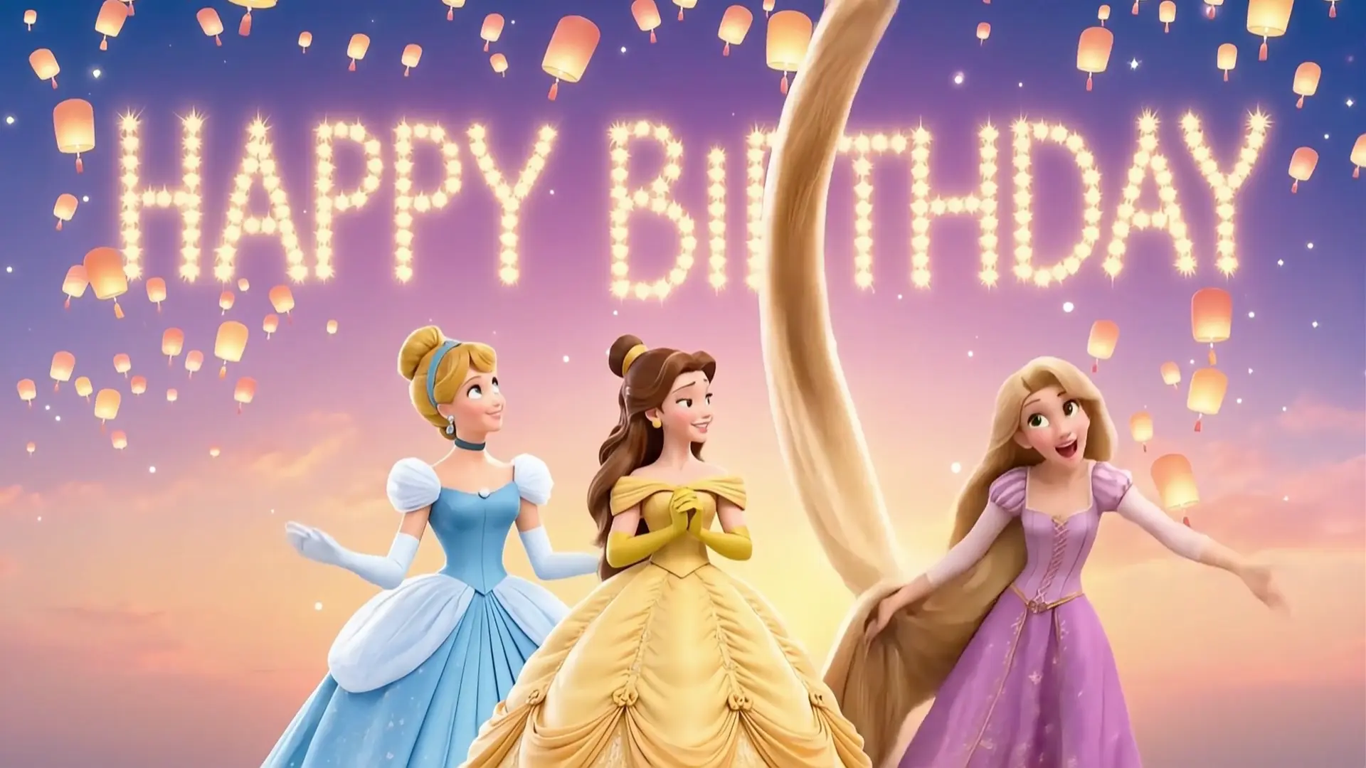 Princess Birthday Video: Animated Princesses Cinderella Bella Rapunzel Tangled birthday gift for girl (MP4 Digital instant Download) | Canva