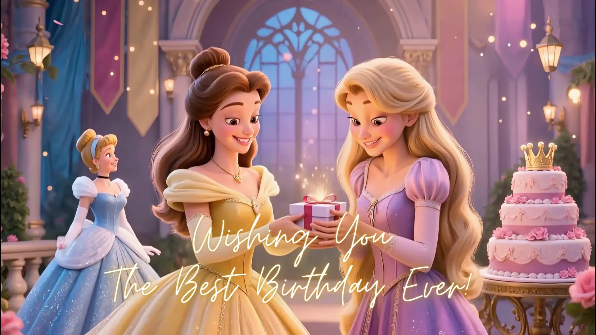 Princess Birthday Video: Animated Princesses Cinderella Bella Rapunzel Tangled birthday gift for girl (MP4 Digital instant Download) | Canva