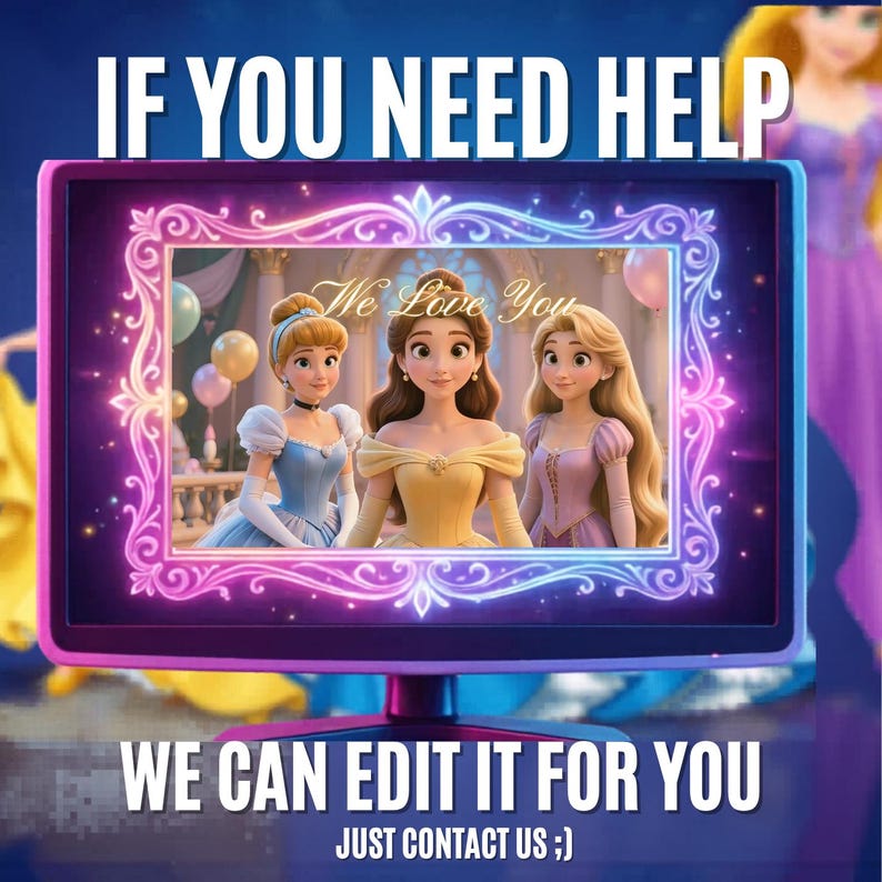 Princess Birthday Video: Animated Princesses Cinderella Bella Rapunzel Tangled birthday gift for girl (MP4 Digital instant Download) | Canva