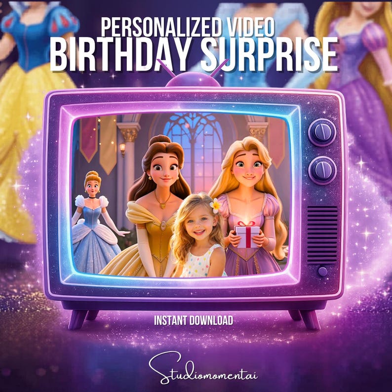 Princess Birthday Video: Animated Princesses Cinderella Bella Rapunzel Tangled birthday gift for girl (MP4 Digital instant Download) | Canva