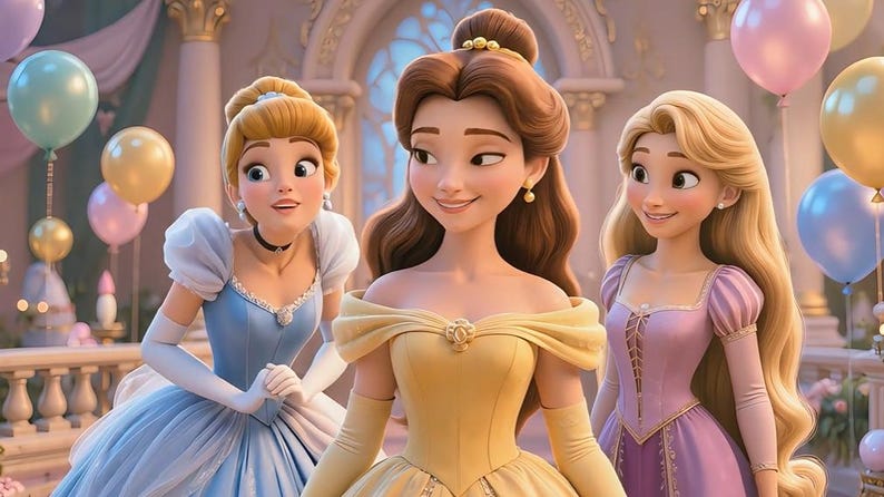 Princess Birthday Video: Animated Princesses Cinderella Bella Rapunzel Tangled birthday gift for girl (MP4 Digital instant Download) | Canva